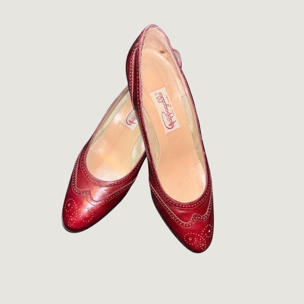 Pappagallo Womens Burgundy Wingtip Brogue Kitten Heel Pumps Vintage 10 steampunk